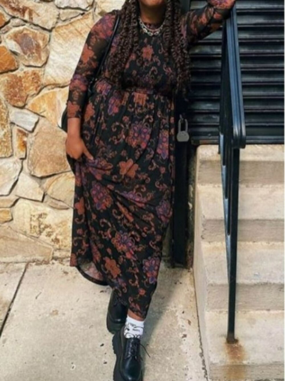 NWT Modcloth Black Femme Petal Smocked Maxi Dress Floral Print XL